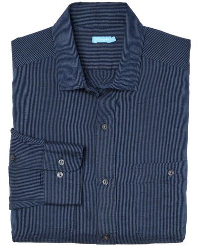 J.McLaughlin Fineline Jett Linen-blend Shirt - Blue