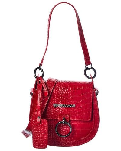 Persaman New York Delphine Croc-embossed Leather Crossbody - Red