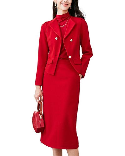 ONEBUYE 2Pc Blazer & Dress Set - Red