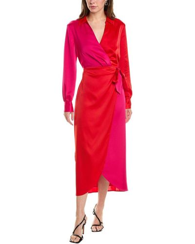 Anne Klein Colorblock Faux Wrap Dress - Red