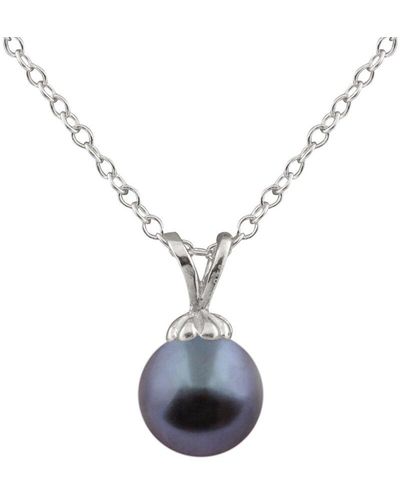 Splendid Silver 9-10mm Pearl Pendant Necklace - Blue