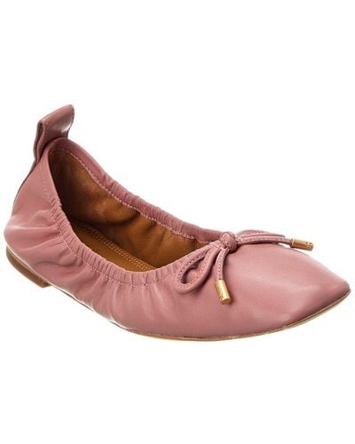 Tory Burch Square Toe Bow Leather Ballet Flat - Pink