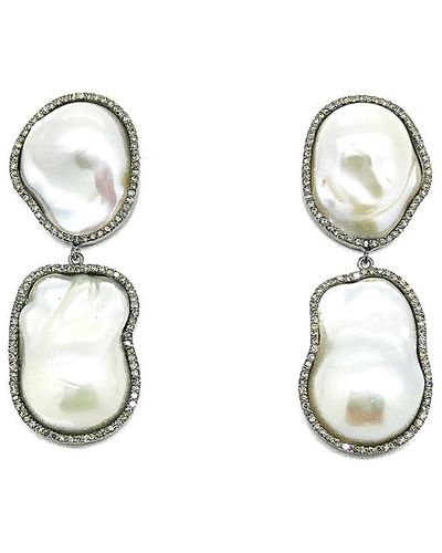 Arthur Marder Fine Jewelry Silver 2.50 Ct. Tw. Diamond & 10-20mm Pearl Earrings - Metallic