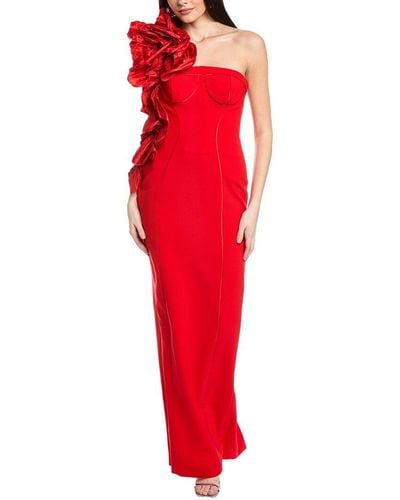 Carolina Herrera Dramatic Rosette Silk-trim Column Gown - Red