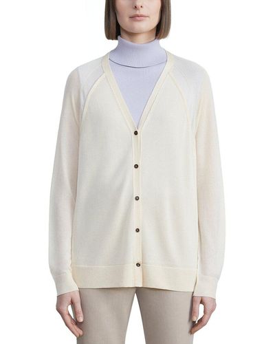 Lafayette 148 New York Sheer Button Front Silk-blend Cardigan - White