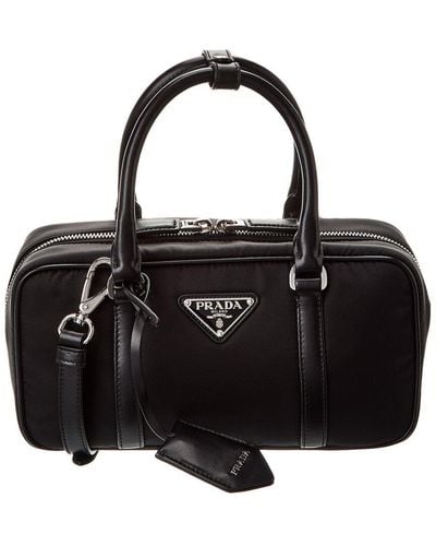 Prada Logo Nylon & Leather Shoulder Bag - Black