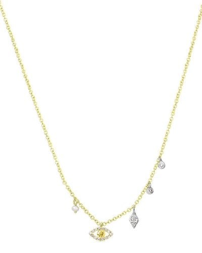 Meira T 14k 0.14 Ct. Tw. Diamond & Yellow Sapphire Evil Eye Necklace - Metallic