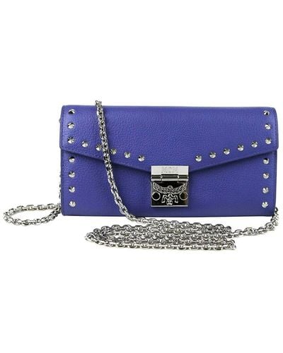 MCM Chain Leather Chain Wallet - Blue