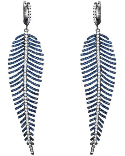 Eye Candy LA Luxe Collection Rhodium Plated Cz Feather Drop Earrings - Blue