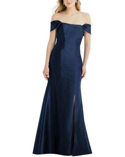 Alfred Sung Off-the-shoulder Bow-back Satin Trumpet Gown - Blue