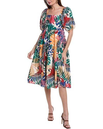 FARM Rio Off White Macaw Midi Dress