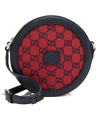 Gucci Gg Canvas & Leather Interlocking G Patch Round Shoulder Bag (Authentic Pre-Owned) - Red