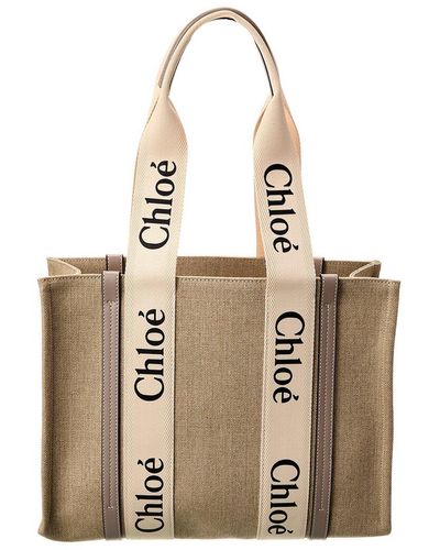 Chloé Woody Medium Canvas & Leather Tote - Natural