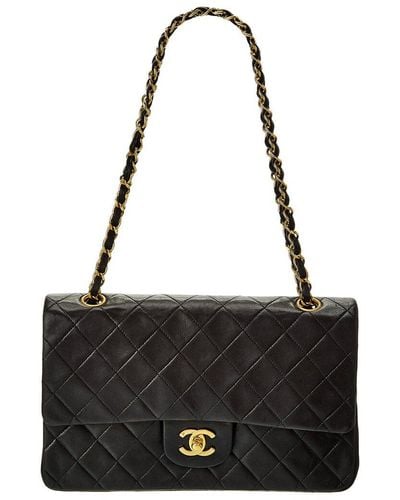 Chanel Quilted Lambskin Leather Double Flap Wallet On Chain (Authentic Pre-Owned) - Black