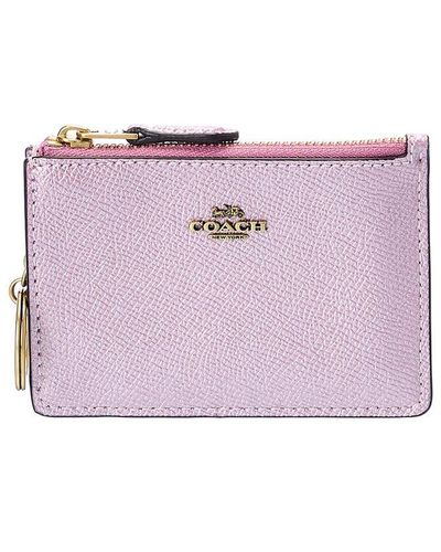 COACH Mini Id Skinny Metallic Leather Card Case - Pink