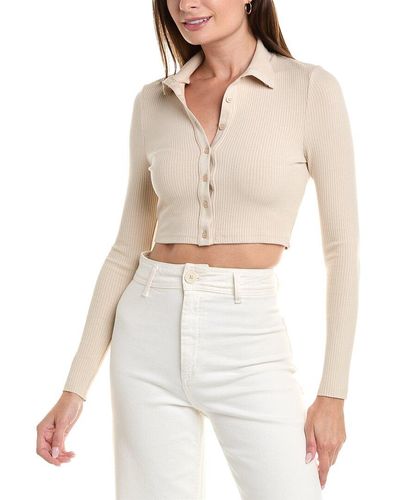 The Range Brushed Alloy Cropped Button Turtleneck Top - White