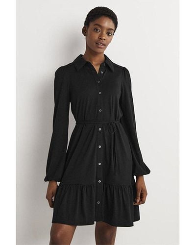 Boden Tiered Jersey Mini Shirtdress - Black