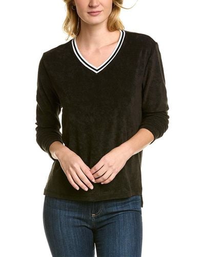 Goldie Micro Terry Tipped Ringer Top - Black