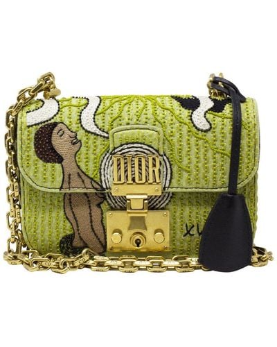 Dior Dior Fabric Beaded Dioraddict Flap Bag (Authentic Pre-Owned) - Green