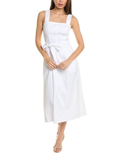 Vince Belted Linen-blend Midi Dress - White