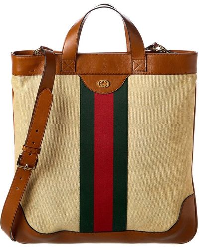 Gucci Large Vintage Canvas & Leather Tote - Brown