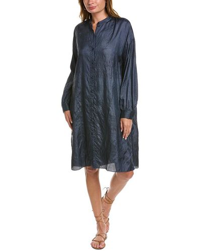 Eileen Fisher Boxy Long Silk Shirt - Blue