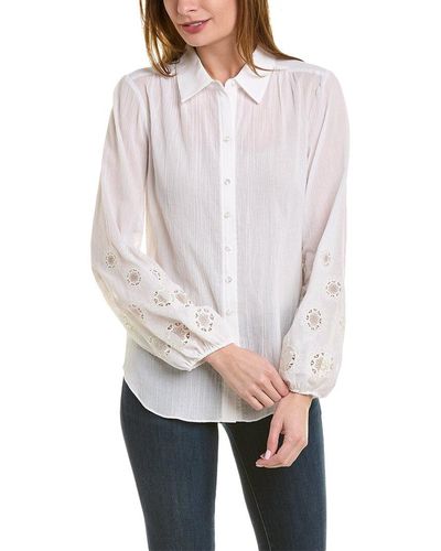 Elie Tahari Crinkle Embroidered Shirt - White