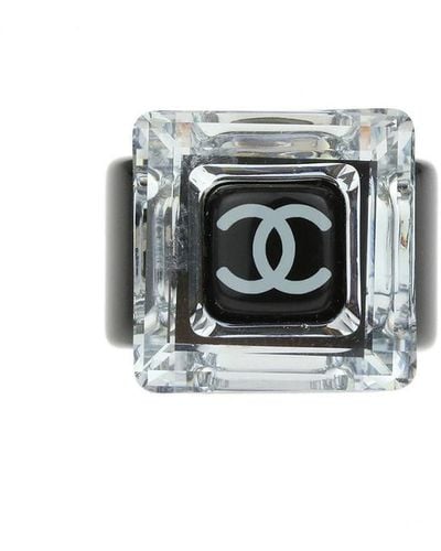 Chanel Black Resin Lucite Cc Cube Ring (size 6)