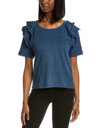 Lilla P Elbow Sleeve Ruffle Top - Blue