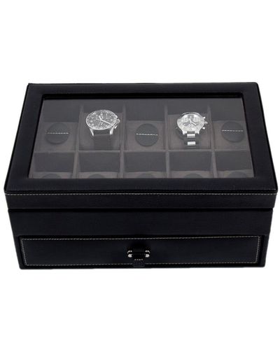 Bey-berk Leather 10-watch Case With Glass - Black