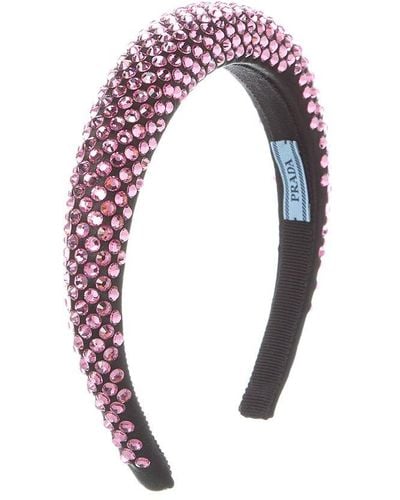 Prada Cystal-Embellished Satin Headband - Pink