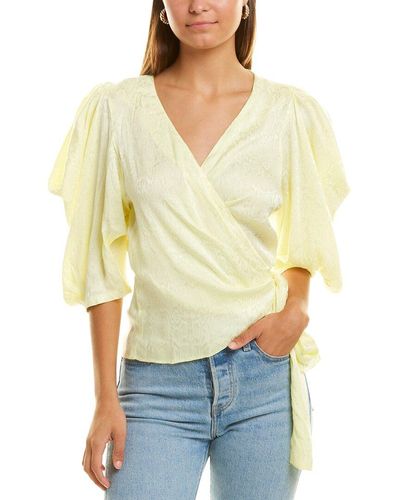 Krisa Puff Sleeve Wrap Top - Yellow