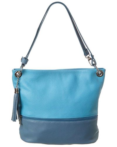 Italian Leather Shoulder Bag - Blue