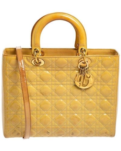Dior Cannage Patent Leather Large Lady Tote (Authentic Pre-Owned) - Yellow