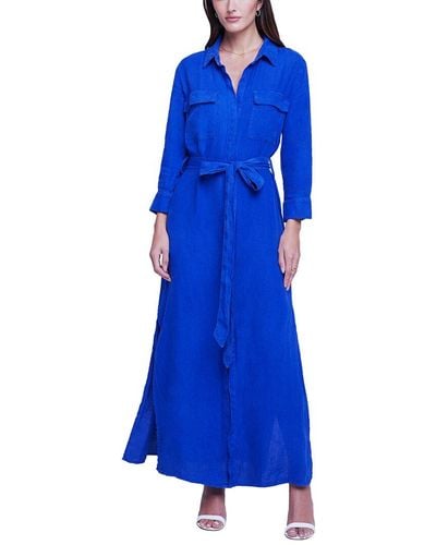 L'Agence Cameron Linen Shirtdress - Blue