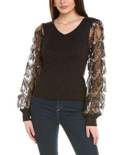 Gracia Fringe Glitter Sweater - Black