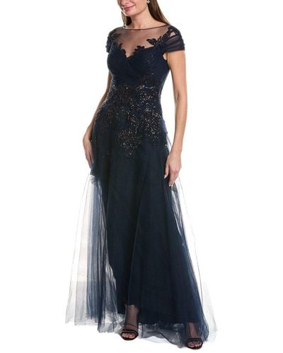 Teri Jon By Rickie Freeman Jacquard Ball Gown - Blue