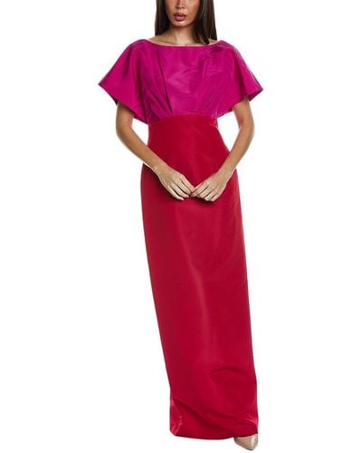 Carolina Herrera Fan Bodice Silk Column Gown - Red