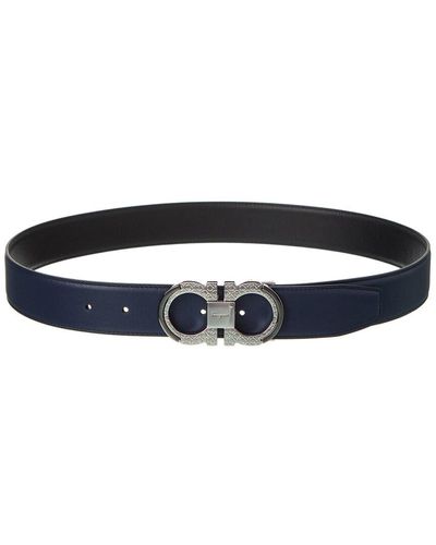 Ferragamo Gancini Reversible & Adjustable Leather Belt - Blue