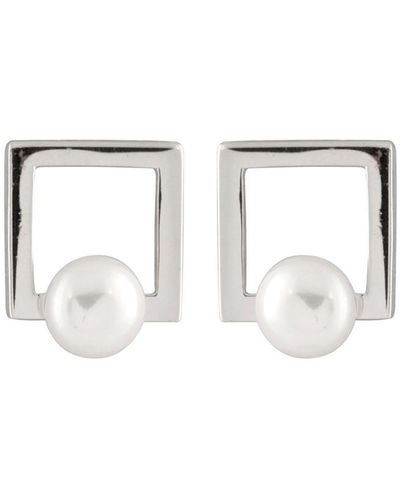 Splendid Rhodium Over Silver 6-7mm Pearl Earrings - White