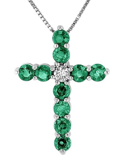 Diana M. Jewels Fine Jewellery 14k 1.33 Ct. Tw. Diamond & Emerald Cross Pendant Necklace - Green