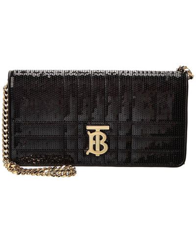 Burberry Lola Sequin Leather Wallet On Chain - Black
