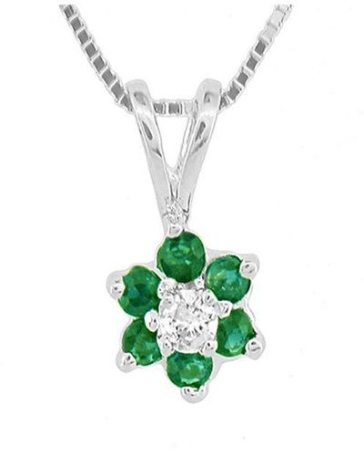 Diana M. Jewels Fine Jewelry 14k 0.24 Ct. Tw. Diamond & Emerald Flower Cluster Pendant Necklace - Green