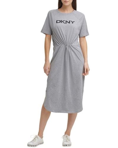 DKNY Logo Drawstring Dress - Gray