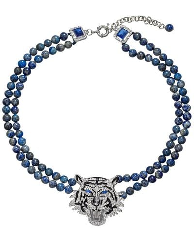Eye Candy LA Tiger Pendant Necklace - Blue