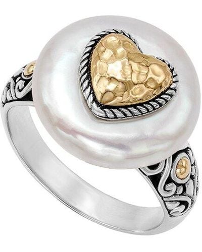 Samuel B. 18k & Silver Pearl Heart Motif Ring - White