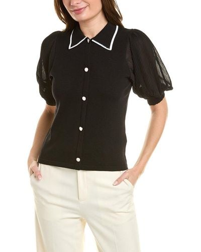 Nanette Lepore Pleated Puff Sleeve Top - Black