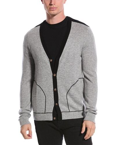 Qi Cashmere Colorblocked Cashmere Cardigan - Grey