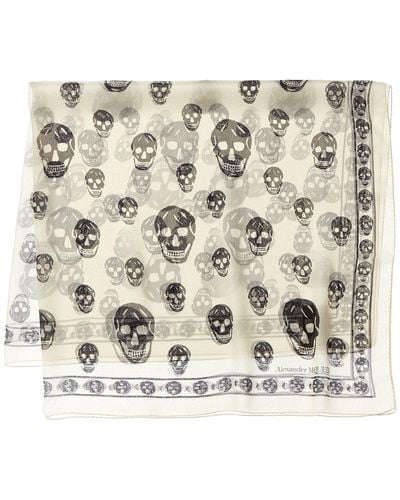 Alexander McQueen Skull Print Silk Scarf - Natural