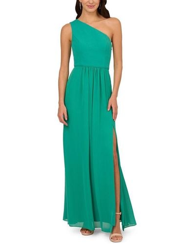 Adrianna Papell One Shoulder Chiffon Gown - Green